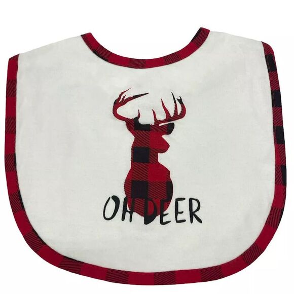 Woodland Creek 3 PC Farmhouse Style Black and Red Buffalo Check Baby Bib Set - Picture 5 of 9